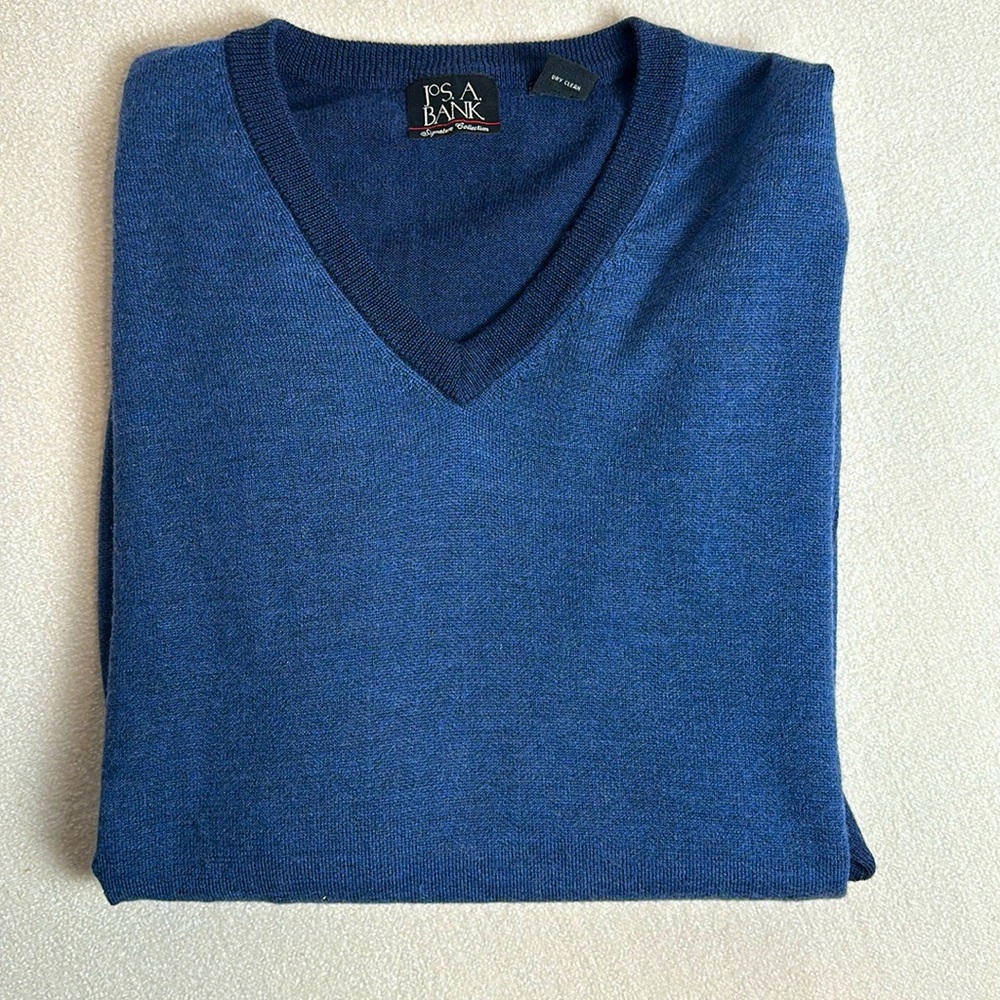 Jos. A. Bank Spring Blue 100% Merino Wool Sweater | Blue V-Neck XL